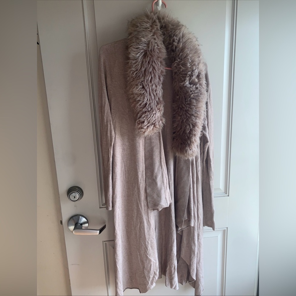 Sioni Beige Wrap Faux Fur Cardigan Size M